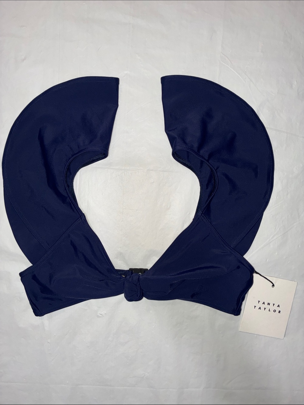 Tanya Taylor Navy Ruffle off the shoulder Bikini Top